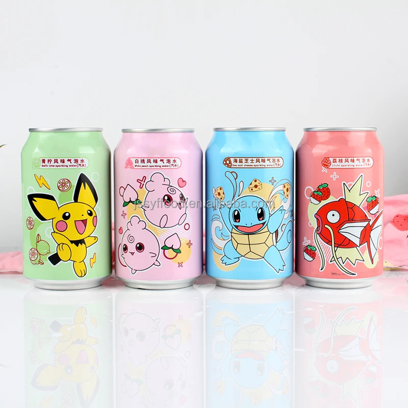 Оптовая продажа, японский популярный мультфильм, газированная вода, индивидуальный дизайн, консервированные газированные безалкогольные напитки