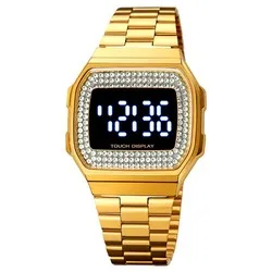 Classic Luxury Square Diamond Dial stainless steel band female LED electronic WristWatch