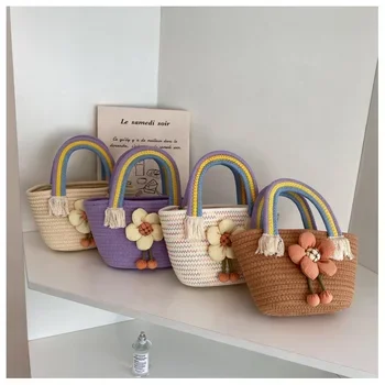 Cotton rope handwoven Bohemian flower baskets for kitchen use Handwoven fruit baskets Handwoven storage baskets