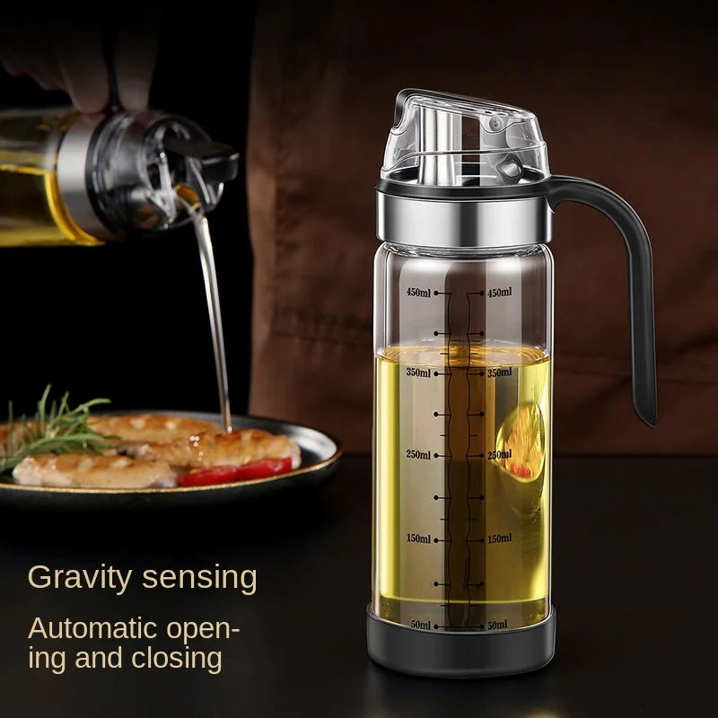 Pinmoo 500ml High Borosilicate Glass Measuring Kitchen Dispenser Bottle Glass Cooking Oil Vinegar Bottle