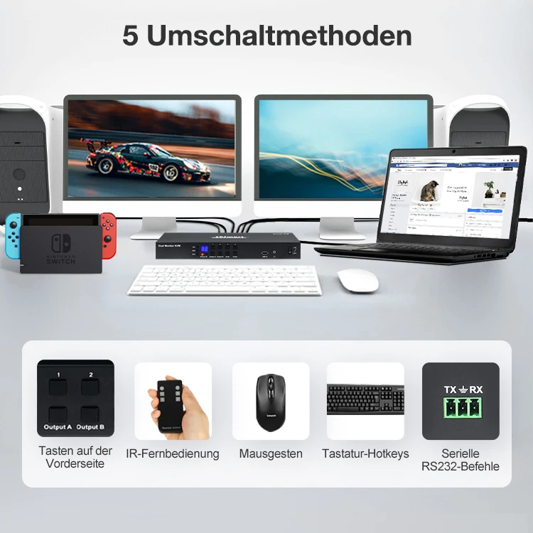 TESmart  Dual Monitor KVM Switch with DP Port 4 in 2 out  2 USB 2.0 3.5mm audio L/R   4K 60HZ KVM Switch