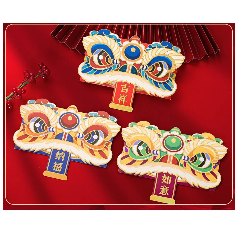 6 шт. в упаковке, красный пакет, знак зодиака, творческая мода, благословение, танец Лев, новогодний подарок, красный конверт для денег