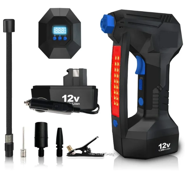 Portable Air Compressor, 150PSI Cordless Tire Inflator Pump with Digital Pressure Gauge Air Pump with 12V Car Adapter for Car