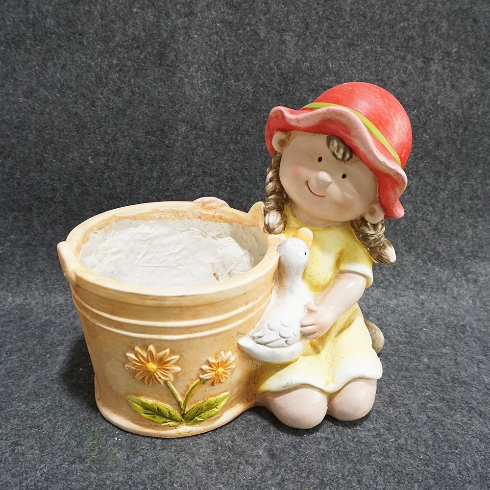 New Design Wedding Children Colorful Outdoor Nordic Flower Pot Cute Girl Boy Resin Cartoon Kid Statue Planter