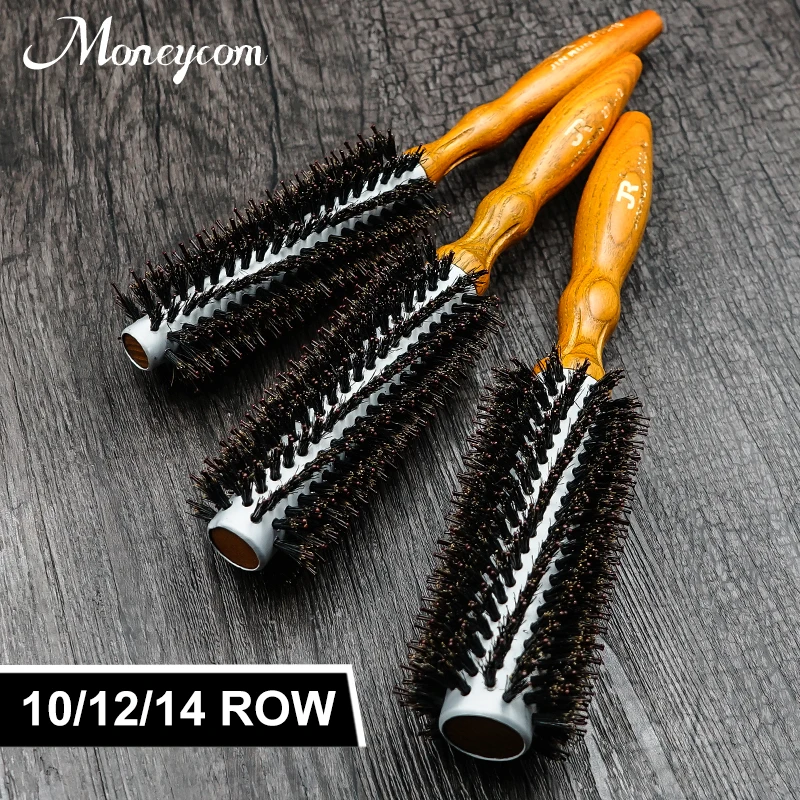 Salon Pig Boar Bristle Soft Hard Wave Brush Round Hair Brush With Wooden Handle For Drying Detangling  Wet And Dry Hair