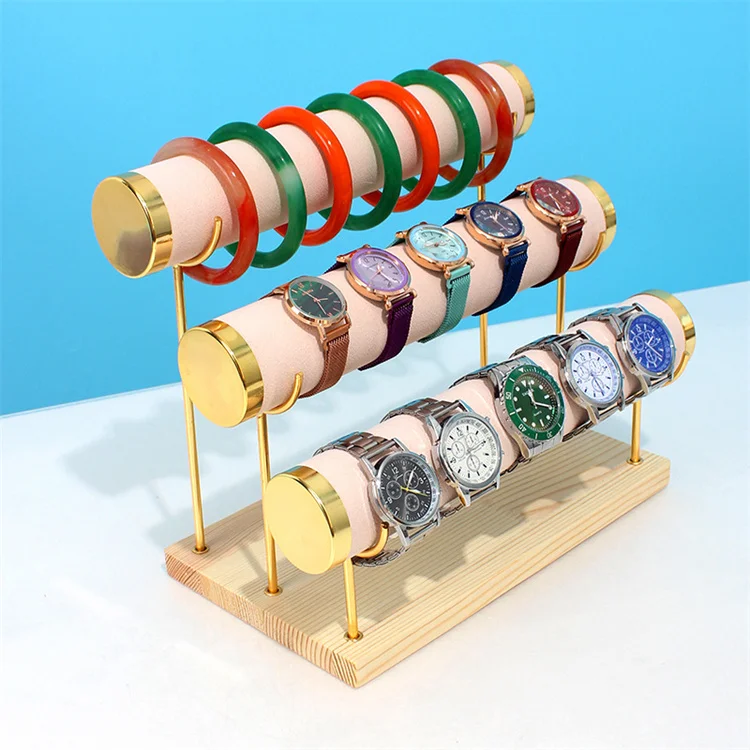 Wholesale 3 Layers Bracelet Display Stand Jewelry Tree Wood Base Organizer Jewelry Display Rack for Bangle Watch