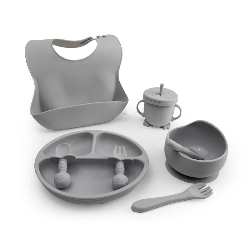 Non-slip Suction BPA Free Toddler Baby Weaning Set Or Platos De Silicona Para Bebe Divided Silicone Baby Plates For Kids Dining