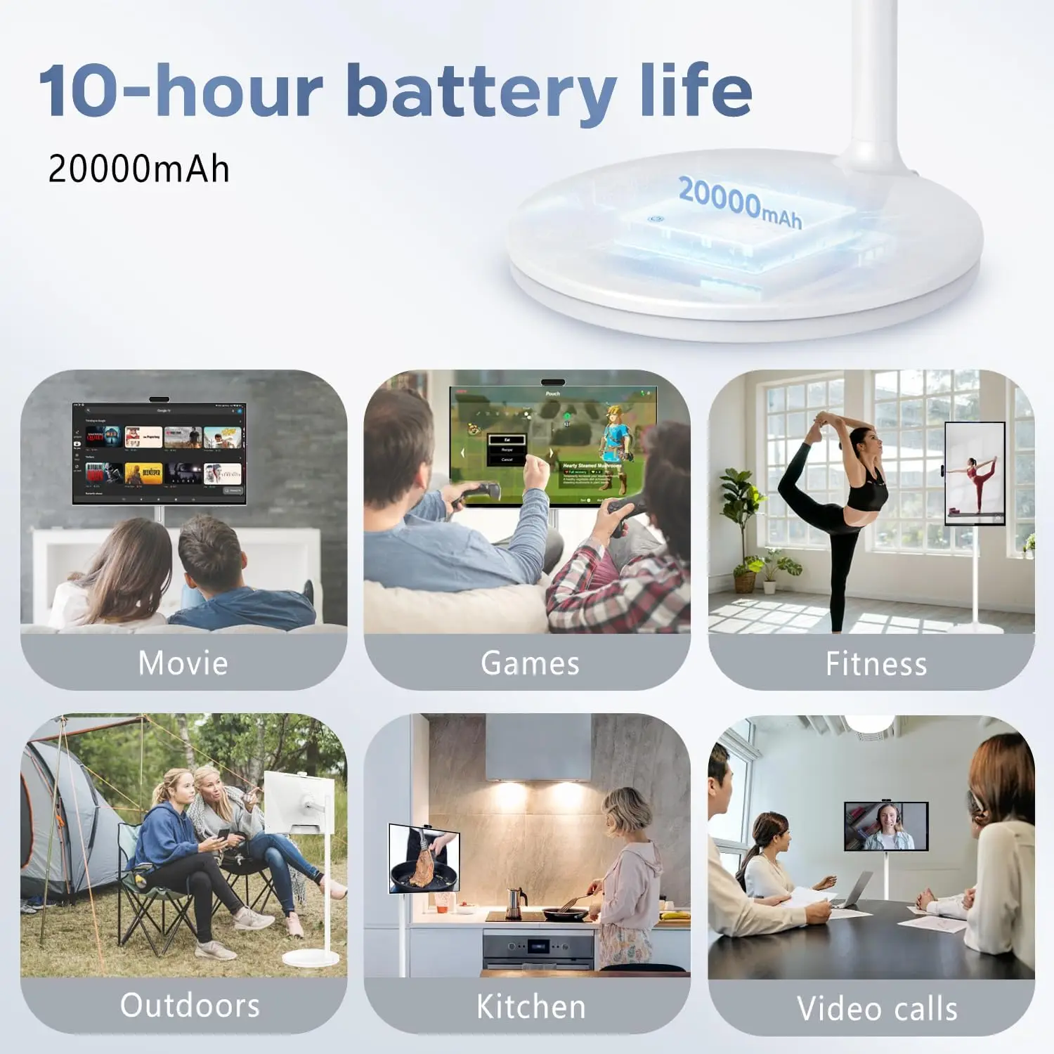 32 inch Smart Portable Monitor Android 13 capacitor Touchscreen 8G RAM 128G SSD SnapDragon 665 Li-on Battery 20000mAh 10hrs