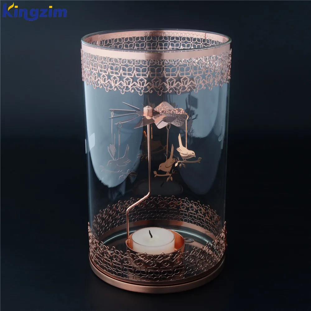 Customized Home Decoration Glass Carousel Candle Rotary Candle Holders Spinning Tea Light Holder for Home Decor Crafts