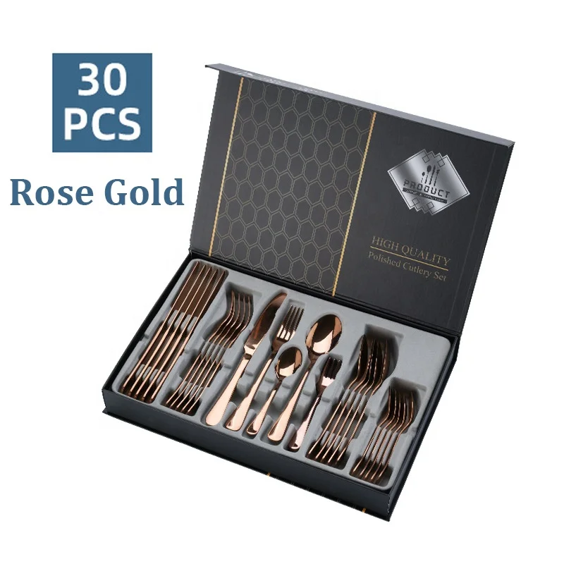 Wholesale Luxury Gift Box 30pcs Tableware Silverware Fork Spoon Knife Flatware Stainless Steel Cutlery Set