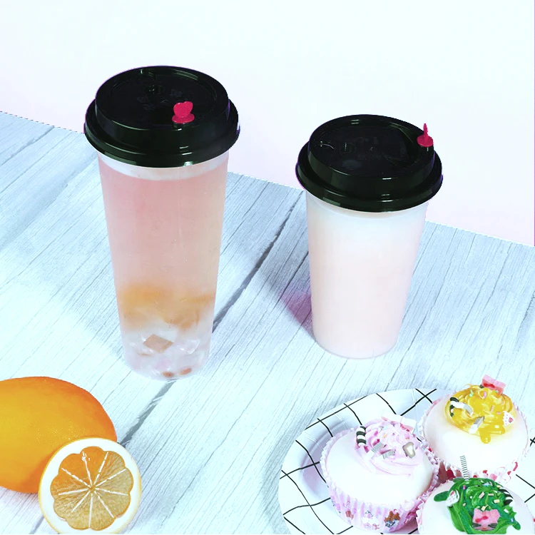Custom printed clear transparent disposable PP plastic boba tea cups with lids