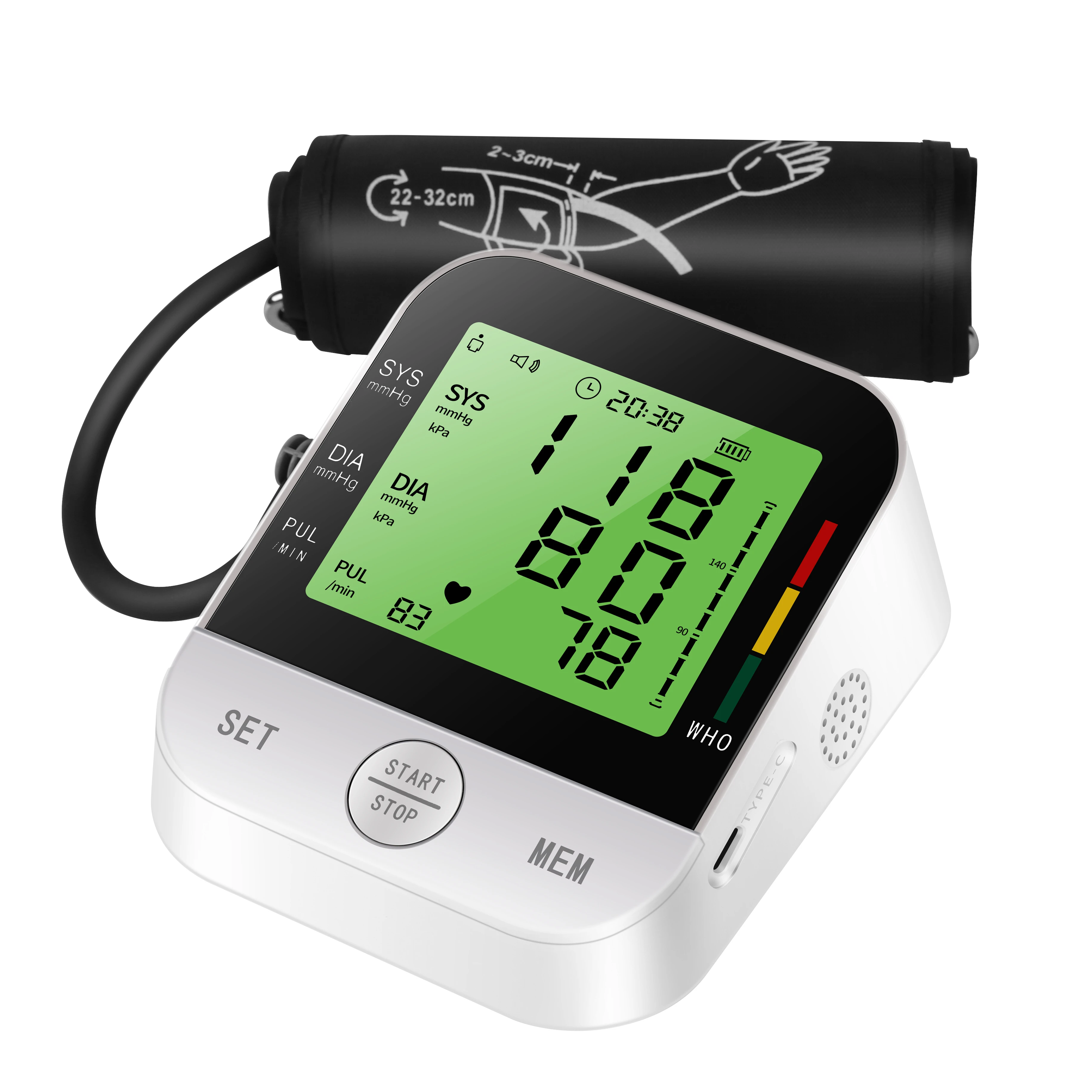 Hot Sale Fully Automatic Medical Grade Blood Pressure Monitor with Large LCD Display Home Use Medical Treatment Supplies
