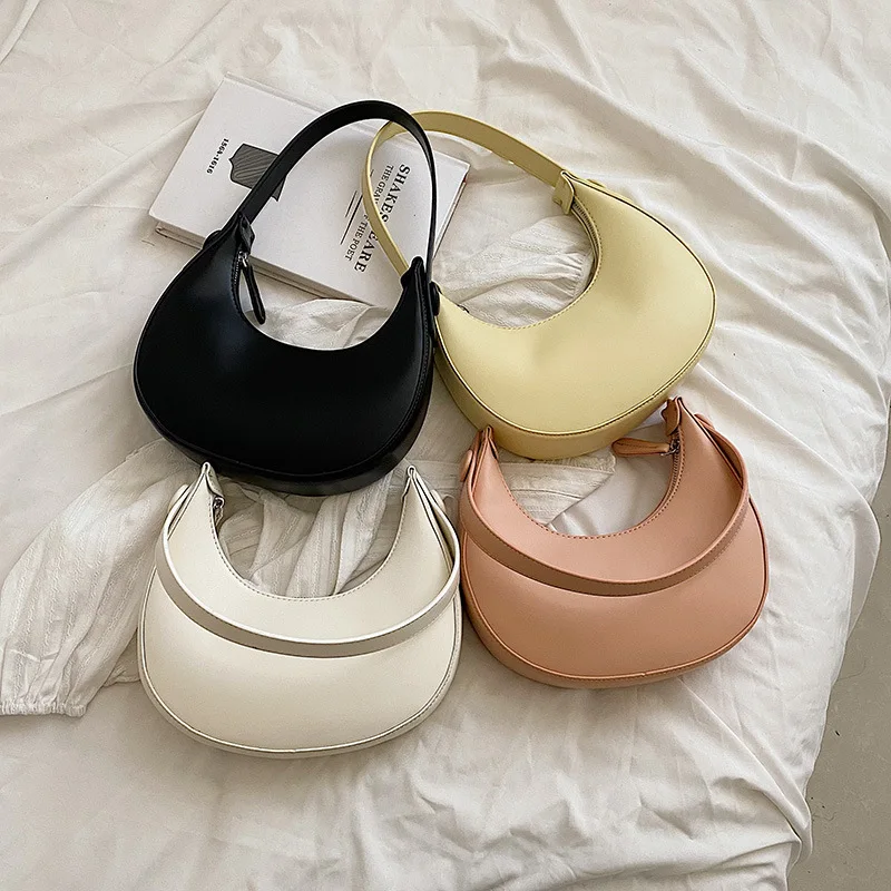 Luxury Shoulder Bag for Women Sling Purse Half Moon Custom White Pu Vegan Leather Women Bags Clutch Handbag