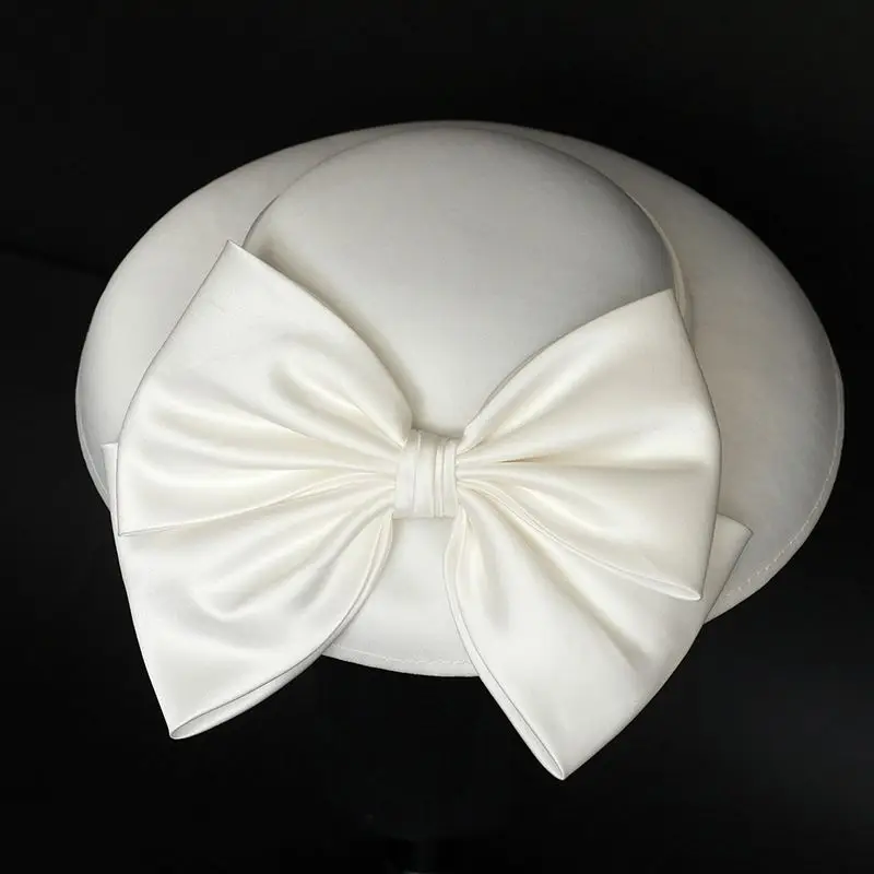 Bridal top hat female British Hepburn style Fashion Big Butterfly Party Wedding Hair Decoration Women Flower Church White Hats
