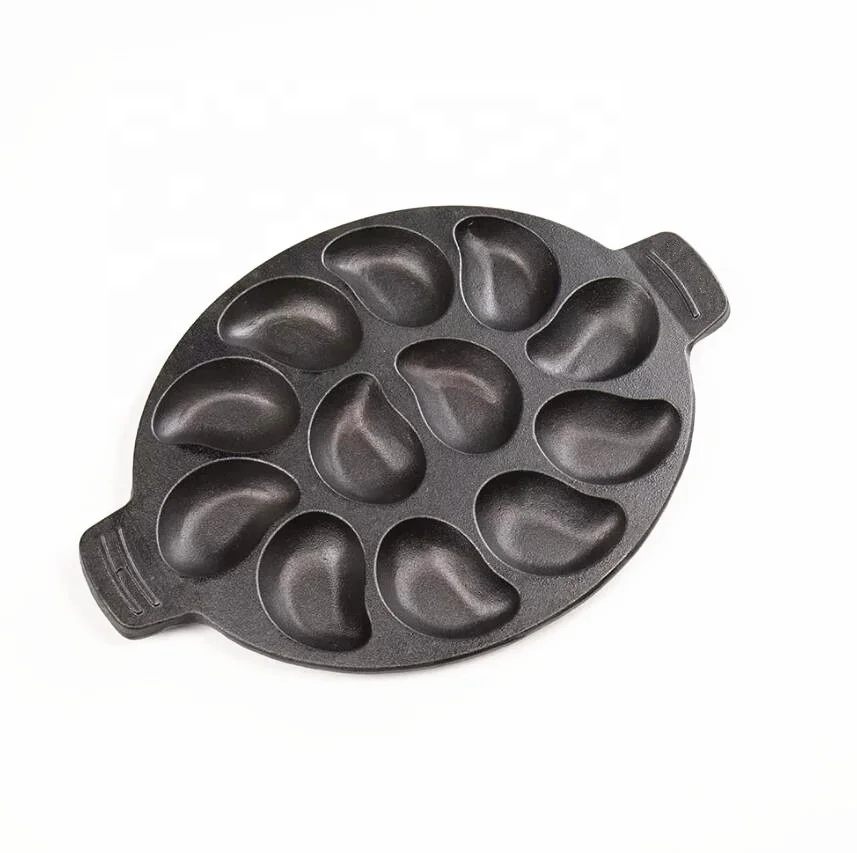 Hot Selling 12 Hole Oil Plant Coated Cast Iron Nonstick Baking Pan Bake Ware Cookware Oyester Pan With Handle