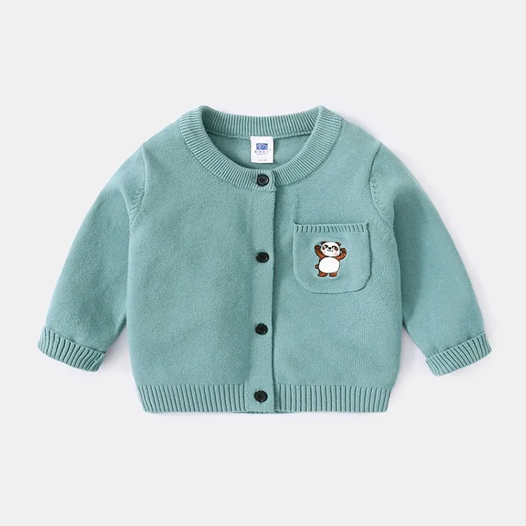 
Cartoon Embroidery kids clothing Knitted babies sweater cardigan with pocket for autumn 