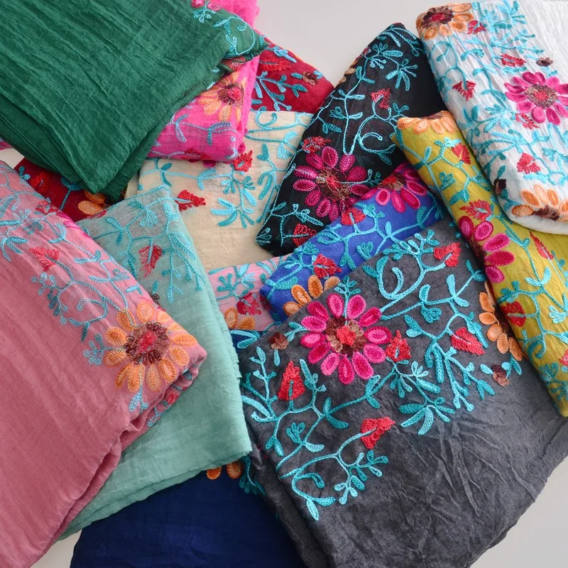 
Wholesale Multifunction Indian Nepal Cotton Embroidery Edge Scarf Shawl For Women 
