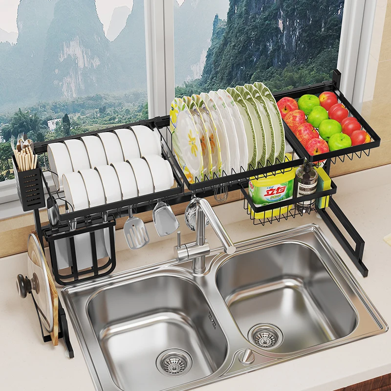 Новая регулируемая сушилка для посуды из нержавеющей стали, кухонная сушилка для сушки посуды