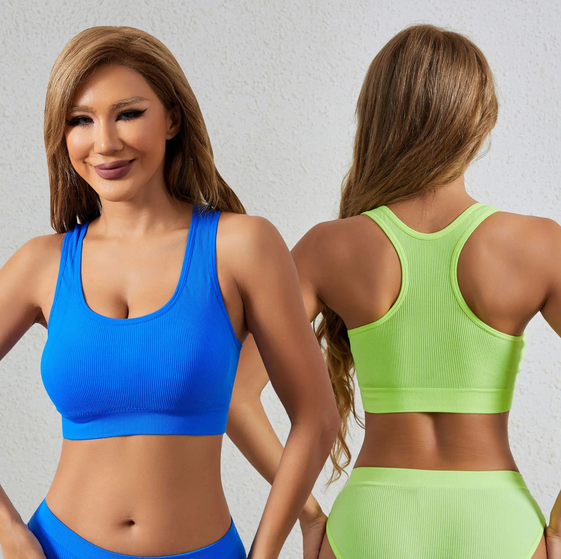 High quality seamless knit short union yarn thread sport beauty back running fitness yoga underwear vest bra for women