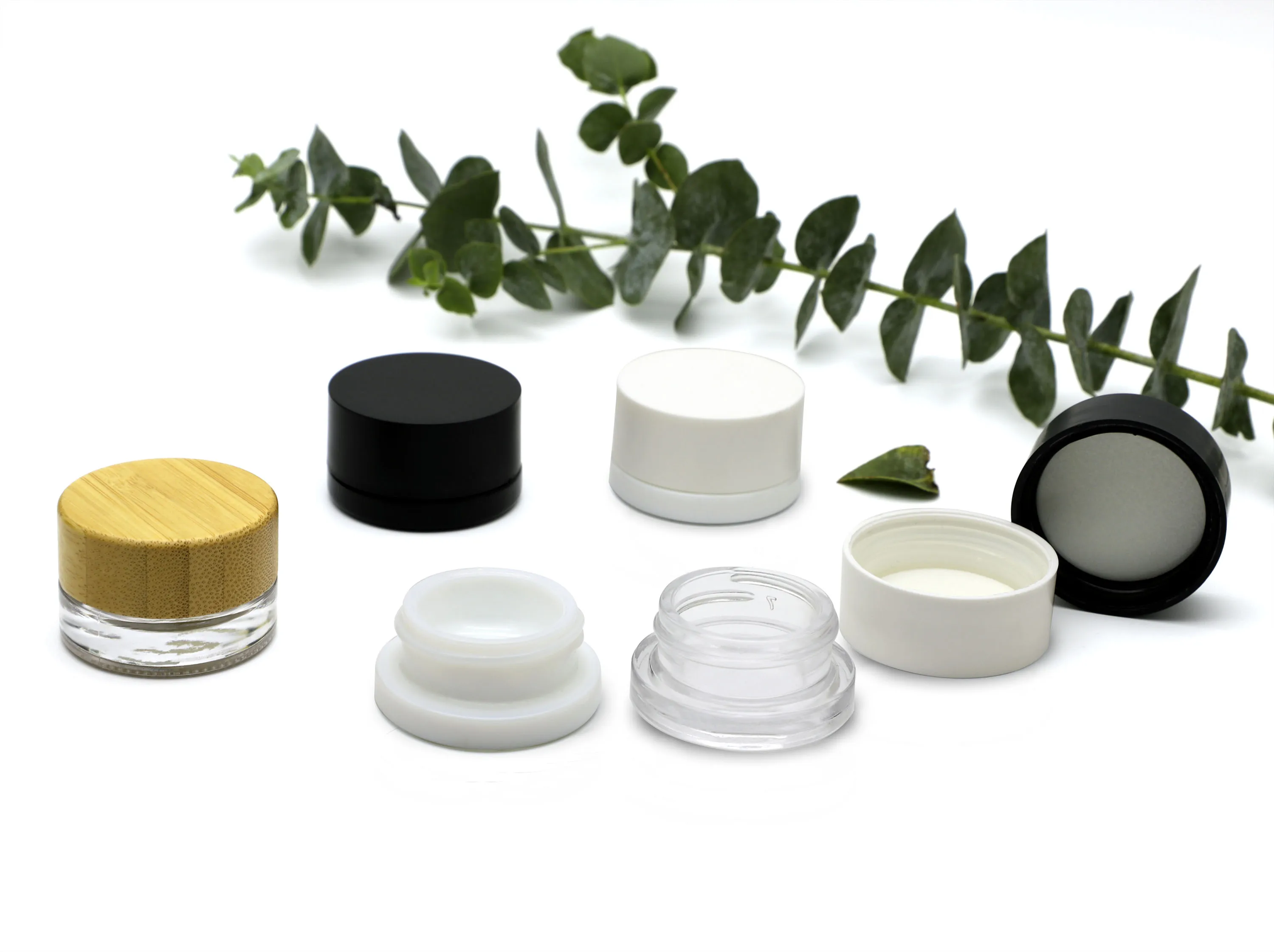 Банка концентрата 5 г, прозрачное черное стекло, банки из белого стекла с защитой от детей, пластиковые крышки 9 мл, 5 мл