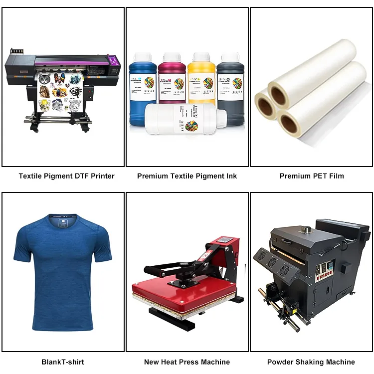 4pcs I3200 Print Head T-Shirt PET Film DTF Printer  Roll to Roll High Speed DTF Printer Printing Machine With Powder Shaker