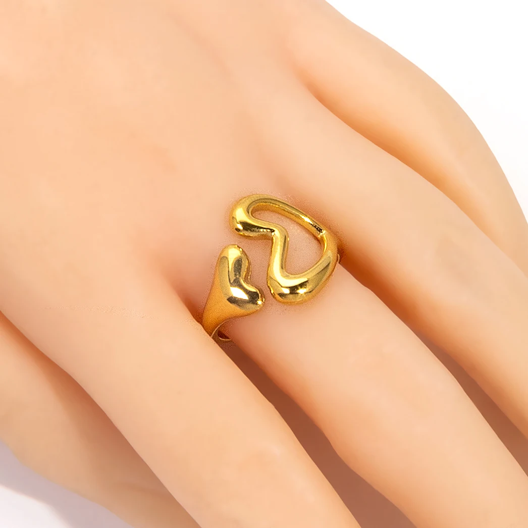 Waterproof 18K Jewelry Gold Plated Hollow Out Heart Multi-Layers Band Open Ring Sis Mom Dad Initial Number Hip Hop Letter Rings