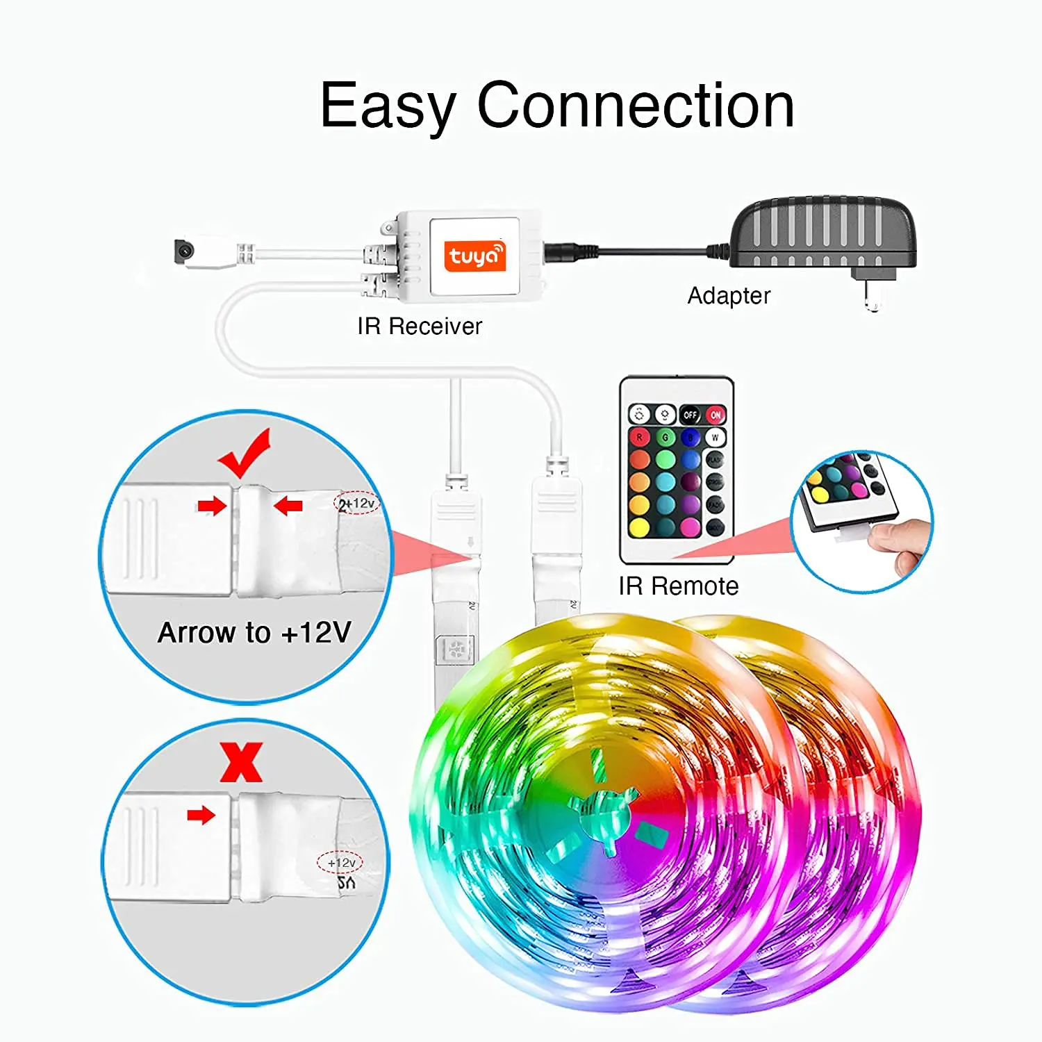DC 12V 15m 50ft 5050 RGB Color Changing DIY Dimmable Holiday Motif Party Decoration Tuya WIFI APP Control Smart LED Strip Light