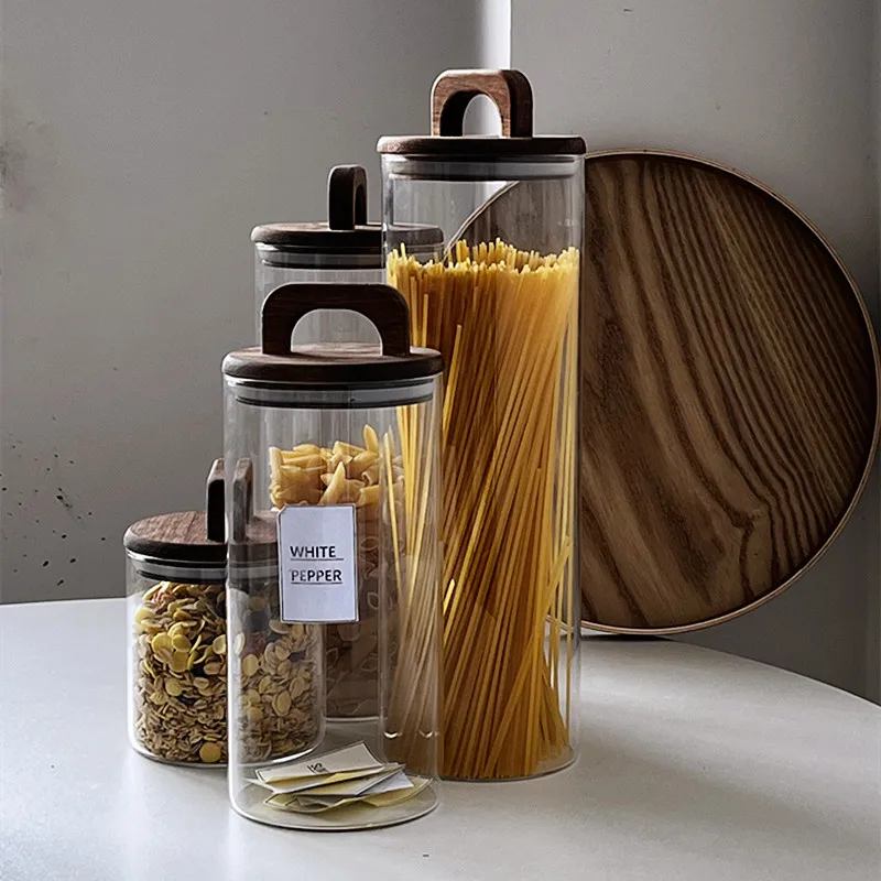 650ml 1400ml  1750ml 2100ml Candy Pasta storage container air tight glass flour canisters Top handle cookie jar
