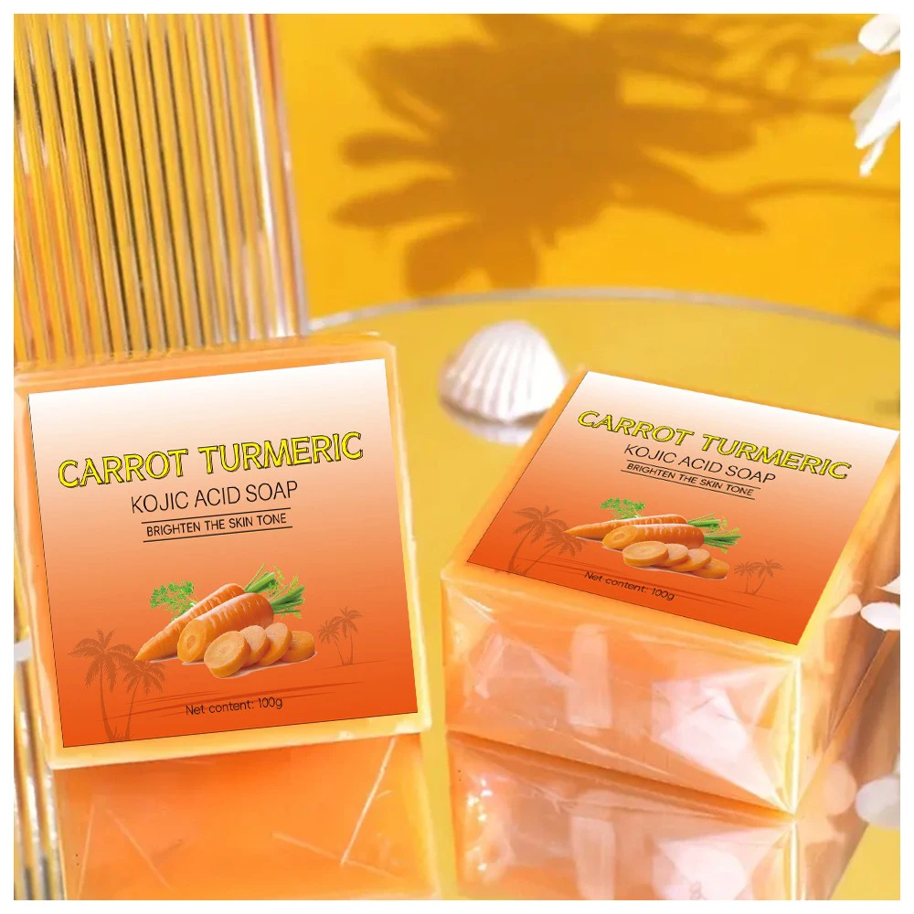 Custom Logo Private Label 100g Natural Carrot Turmeric Kojic Acid Handmade Bath Soap Bar Moisturizing and nourishing skin