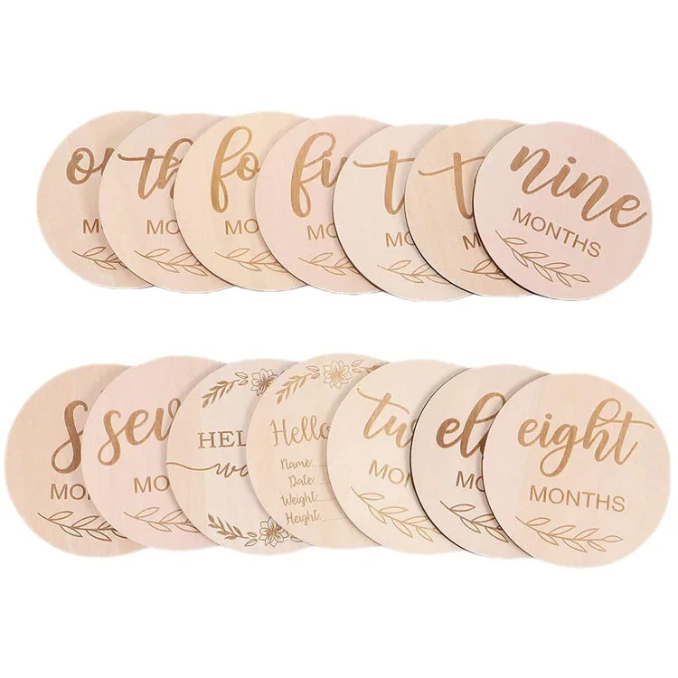 high quality wooden baby milestone card photo props growth round wood chips