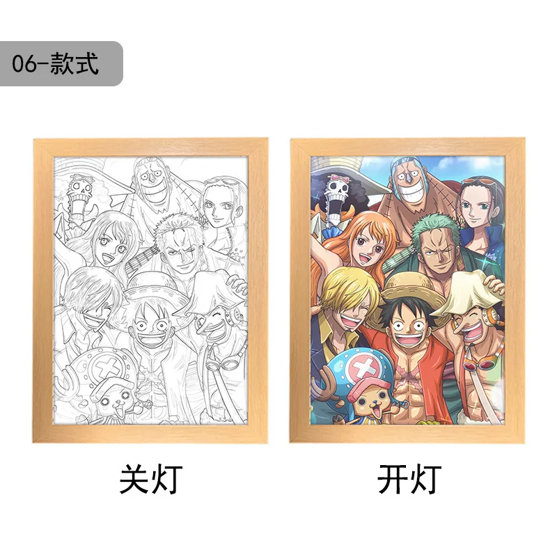 23*17cm Anime Luffy 3d led light painting Cartoon Nika led painting light Box night light usb wooden artwork Lamp for Home Decor