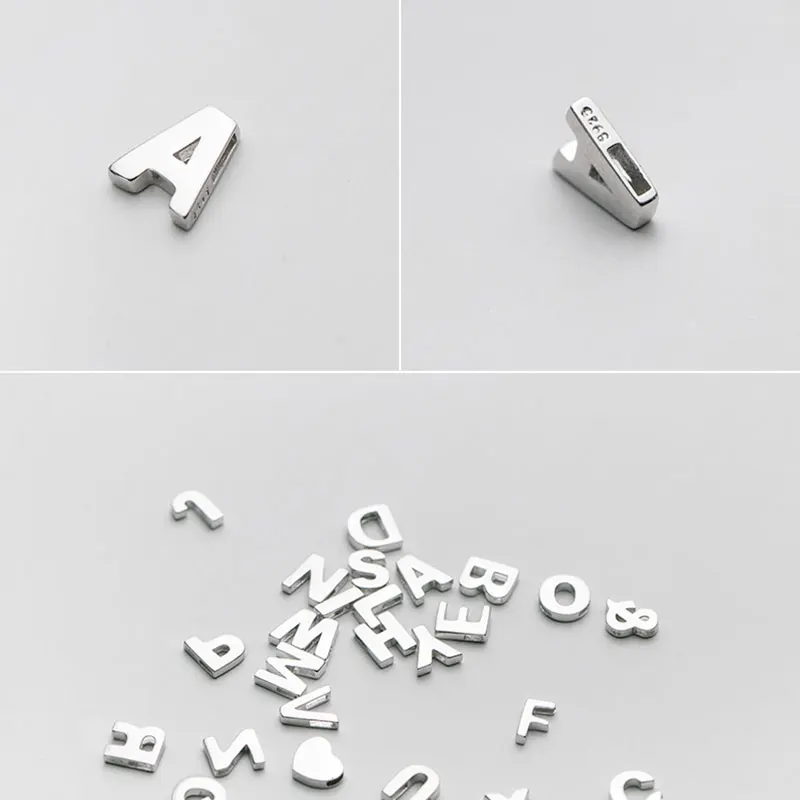 Genuine s925 sterling silver simple glossy 26 letter pendant DIY jewelry accessories