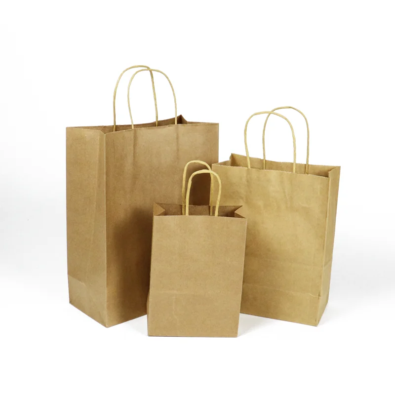 custom brand handmade biodegradable natural shopping art brown paper packaging food grade gift kraft paper bag with handle
