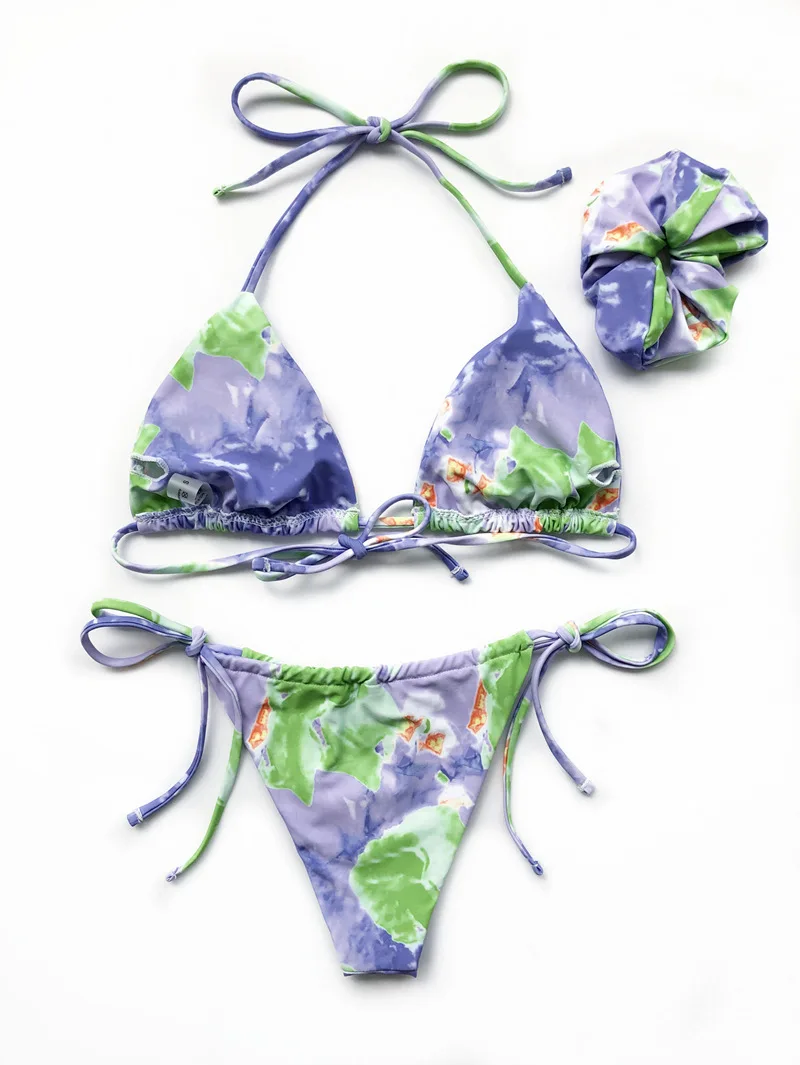 
7 colors 2020 new style bikini hot bandage swimsuit tie dye sexy fashion deep V-neck printed swimwear beach for women girls 