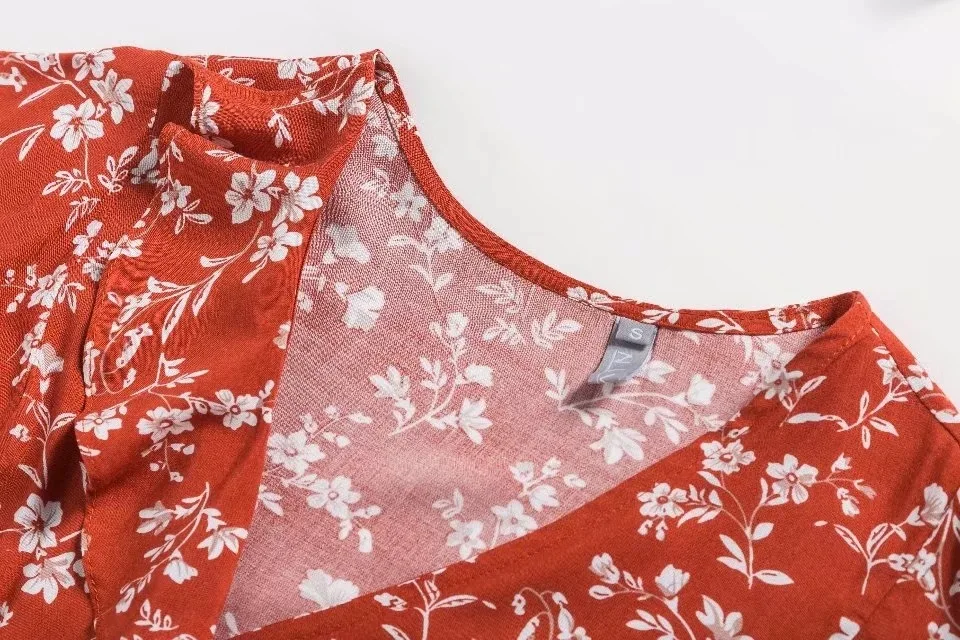 Bohemia Beach Dress V-Neck Floral Print Dress Sweet Ruffle Short dress