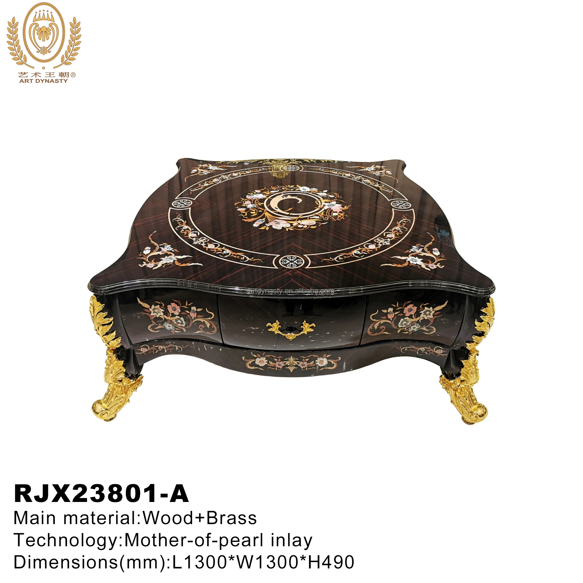 Stainless Steelal Veneer Pvintagetea Table Tea Table for Villa Mother of Pearl with Brass for Livingroom European Home Furniture