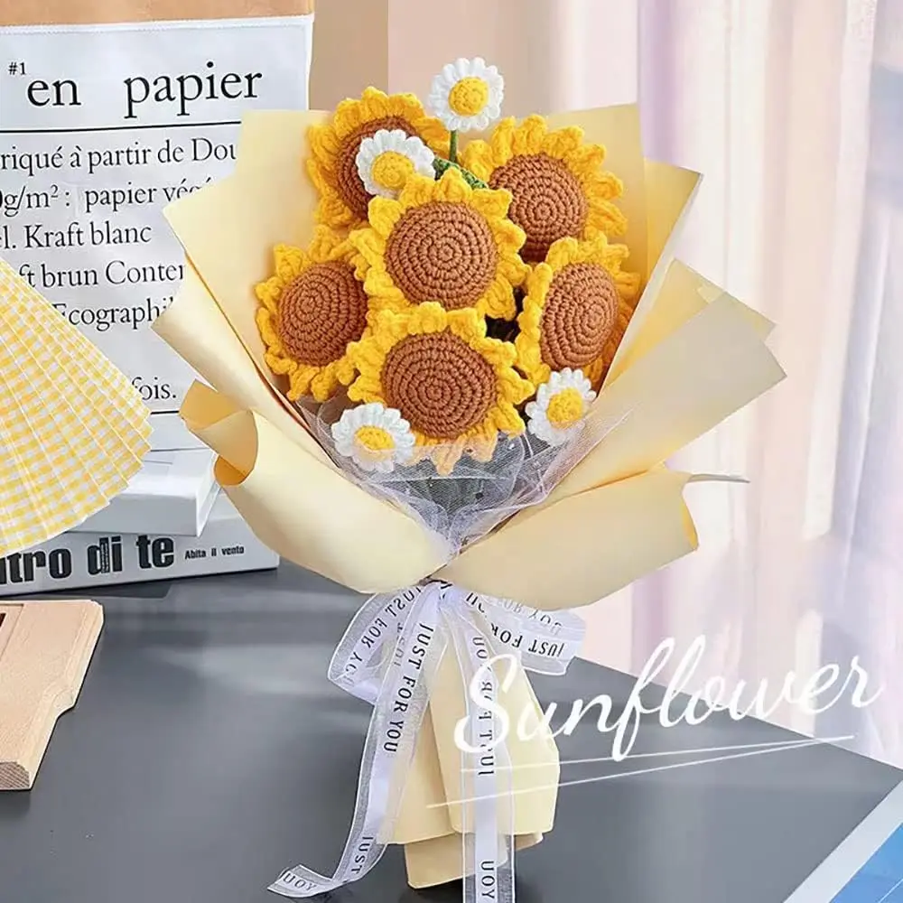 Graduation Season Gift Crochet Sunflower Gifts 15 Inch Handmade Knitted Daisy Flowers for Decoration Home Table Wedding
