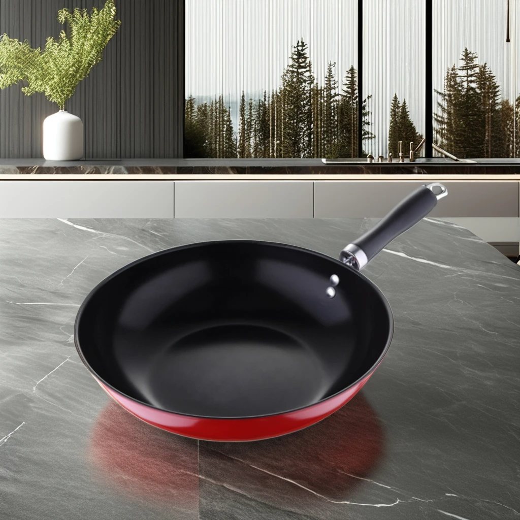 Chinese Red Carbon Steel Wok Bakelite Handle Non-Stick Coating Cookware Fry Pan Gas Induction Stove Lid Use Restaurants Hotels