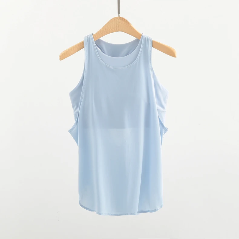Women hollow back mesh breathable weightless loose tank top fitness sleeveless tops 2 in 1 piece