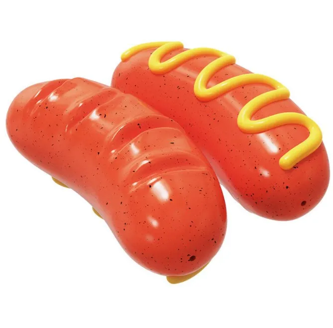 Hot Selling Dog Cat Funny Durable natural Rubber squeak chew toy toothbrush cheese sausage shape Chew molar Ball