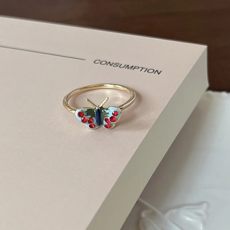 Fashion Jewelry New Colorful Butterfly Ring Adjustable Opening Enamel Rings Creative Design Ring Finger decorations For Women