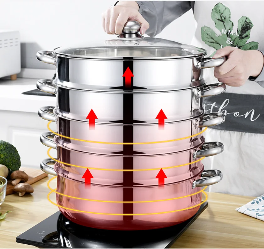 Wholesale Multi functional 28 cm Stainless Steel Steamer Household Soup Pot 2/3/4/5 Layers Kitchen Cookware Steamer Pot