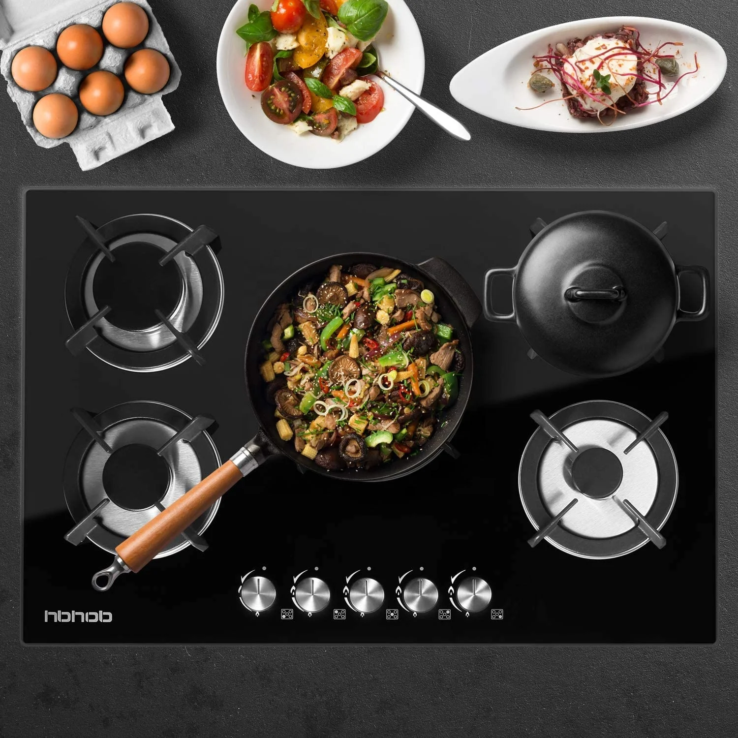 LNG gas hob 5 burner gas stove built in five gas burner glass cooking bench black rv cooker yacht cooktops kitchen kitchenware