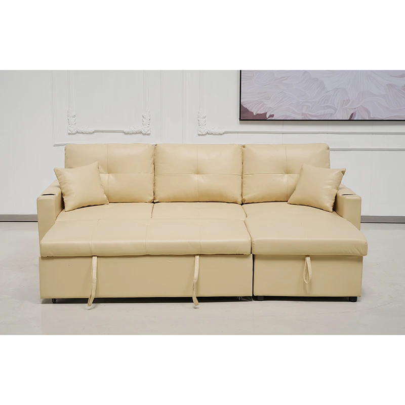 Cream Leather sofa-bed sleeper sofa pull out bed queen corner sofa with pull out bed