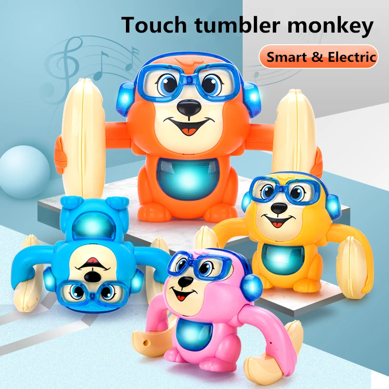 
Wholesale Cartoon small toys for kids wild animal toy sound activated rubber tumbling monkey 