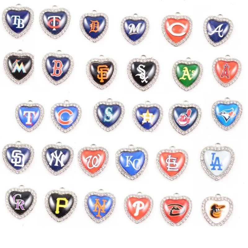 Wholesale Baseball Teams Logo Charms Diy Jewelry Earrings Bracelet Necklace Accessories Heart Shape Baseball Team Pendant