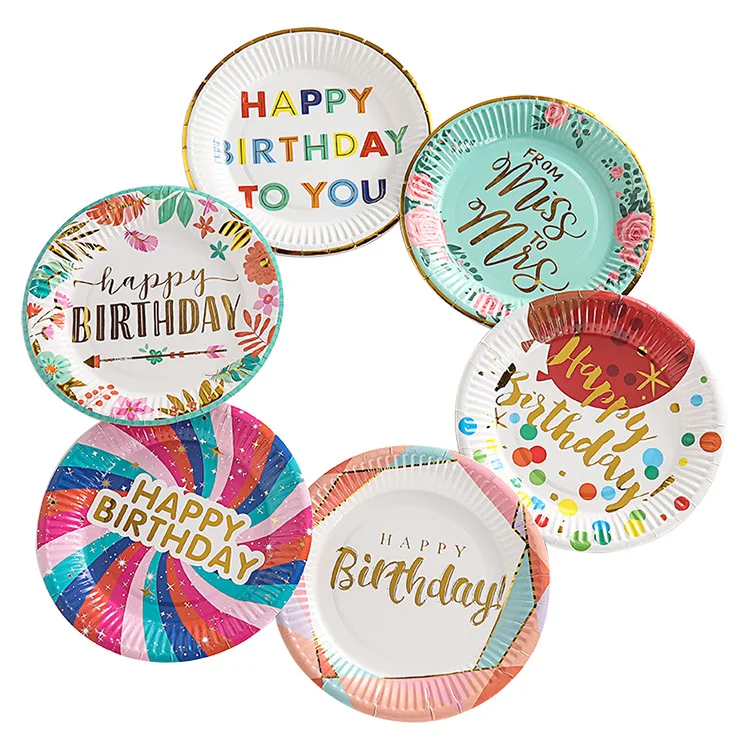 New Arrival 7 Inch Color Paper Plate Printing Hot Stamping Birthday Party Supplies Disposable Dinner Plate