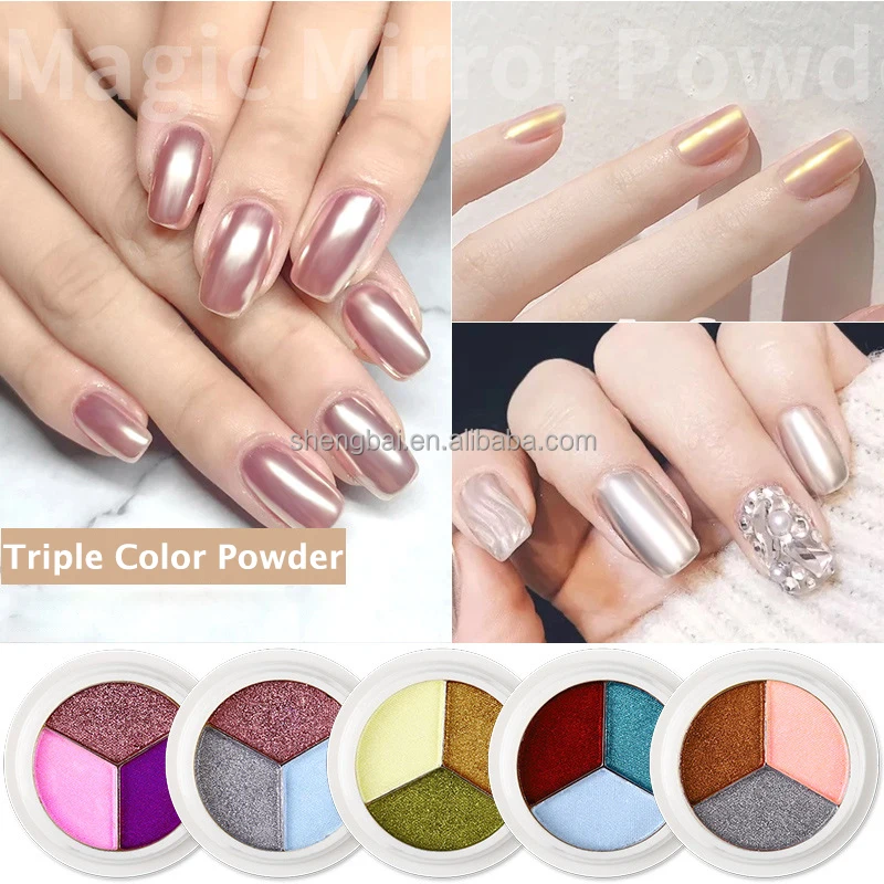 
OM Box Triple Color Laser Chrome Glitter Aurora Mirror Design Acrylic Powder Nail Art Decoration Nail Powder 