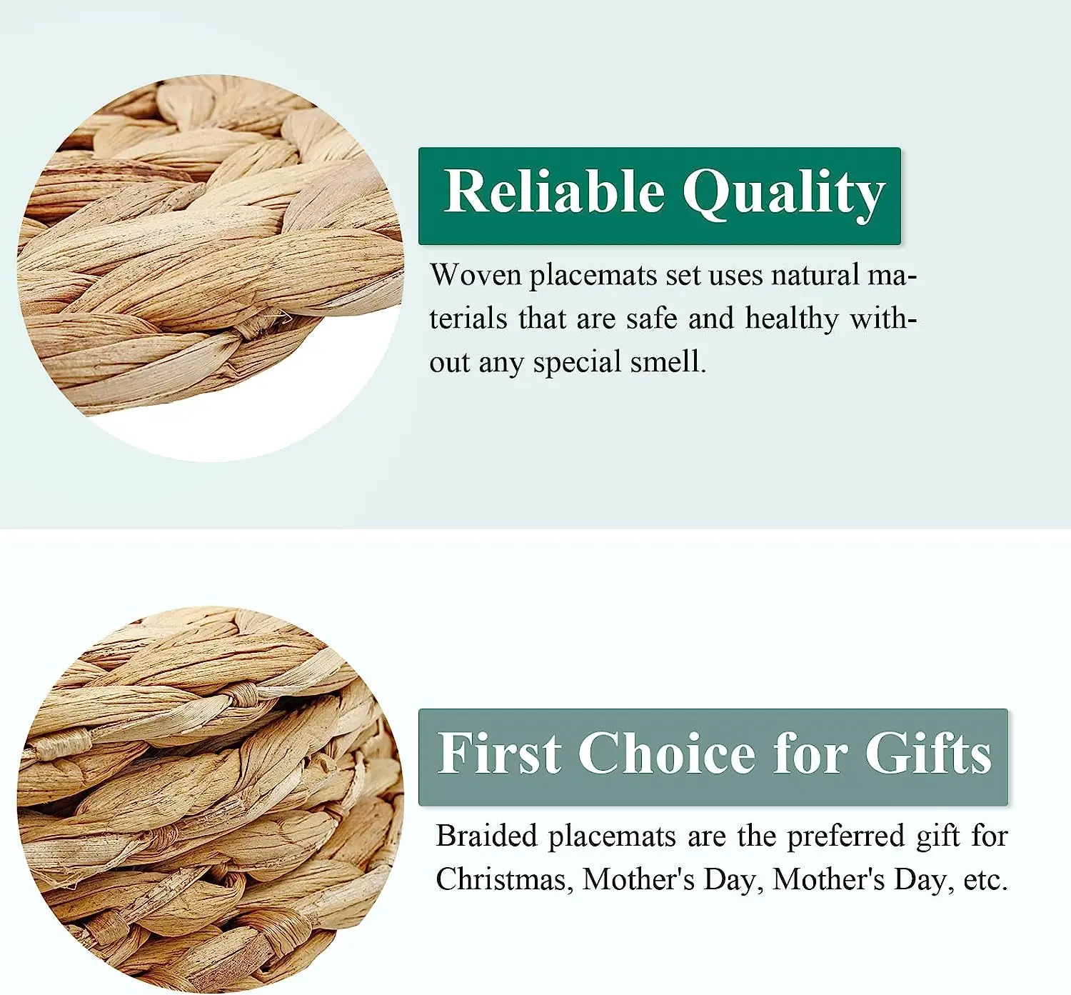 Oval Rattan Placemats Water Hyacinth Woven Place Mat Heat Resistant Table Mats Rustic Seagrass Placemats for Countertop