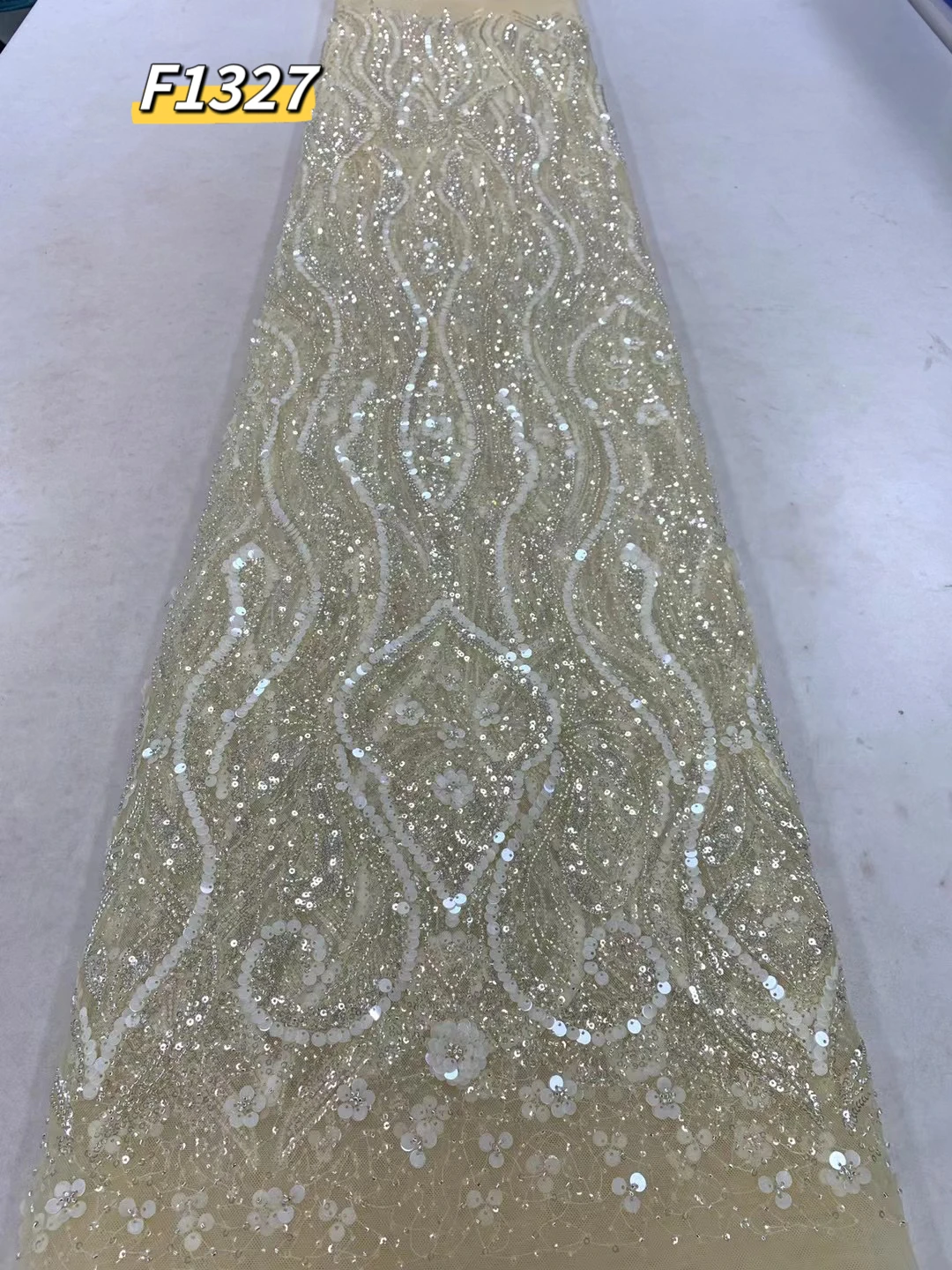 Luxury green Indian George Glitter Fabric For Wedding high quality handmade french tulle Gowns Shiny Glitter Net beading bridal